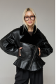 Short black sheepskin bomber jacket made of natural sheepskin